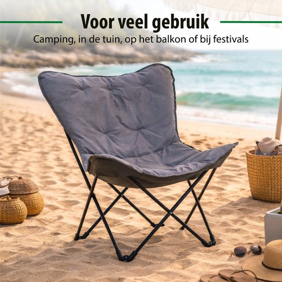 Chaise pliante Camp Active « Butterfly Chair » - Avec sac de transport - Chaise de camping avec assise confortable - Chaise pliante légère - 70 x 60 x 90 cm - Gris