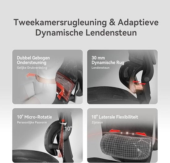 Siège de bureau ergonomique SIHOO M59AS - Accoudoirs réglables en 3D et rabattables à 90° - Double dossier avec soutien lombaire adaptatif - Coussin d'assise en forme de selle - Maille de haute qualité - Certifiée BIFMA/SGS - Jusqu'à 150 kg - 43,5 x 50,5