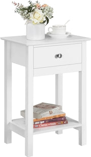 Yaheetech : table de chevet design avec tiroir et étagère, 40 x 30 x 61 cm – Blanc intemporel – MDF