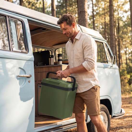 Auronic Coolbox électrique 12V et 230V - 25L - Réfrigérateur de camping - Voiture - Refroidissement et chauffage - Frigobox - Vert