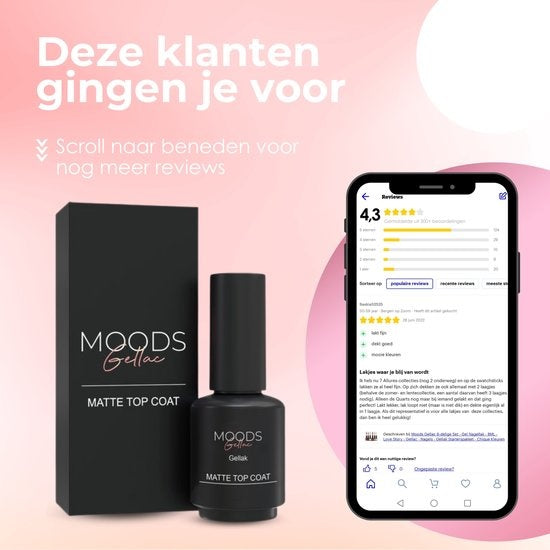 Moods Gellac - Matte Top Coat - Vernis à ongles - Gel Paint Starter Pack - Nails - Gel Paint Set - 15 ML