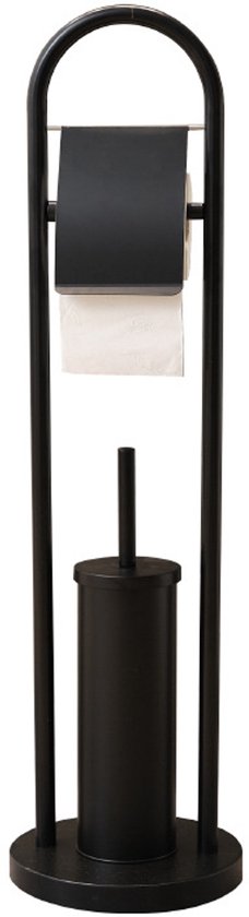 Porte-rouleau de toilette Ceruzo Freestanding - Acier inoxydable noir - Porte-rouleau de toilette de luxe - Hauteur 80 cm - Design moderne