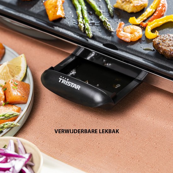 Plaque de cuisson Tristar BP-2984 - Plaque de cuisson Gourmet XL - Plaque de grill 90 cm - Pour 8 à 10 personnes - Avec thermostat réglable - Revêtement antiadhésif - Cordon d'alimentation extra-long - Noir