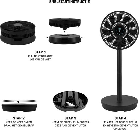 VONROC BREEZE Wireless Fan - Très silencieux (<44 dB) - 24 vitesses - léger et portable - 3 modes de ventilation : Naturel, Sommeil, Normal - Modulaire : ventilateur de table et ventilateur de sol - Ecran tactile de luxe - Télécommande incluse - Noir