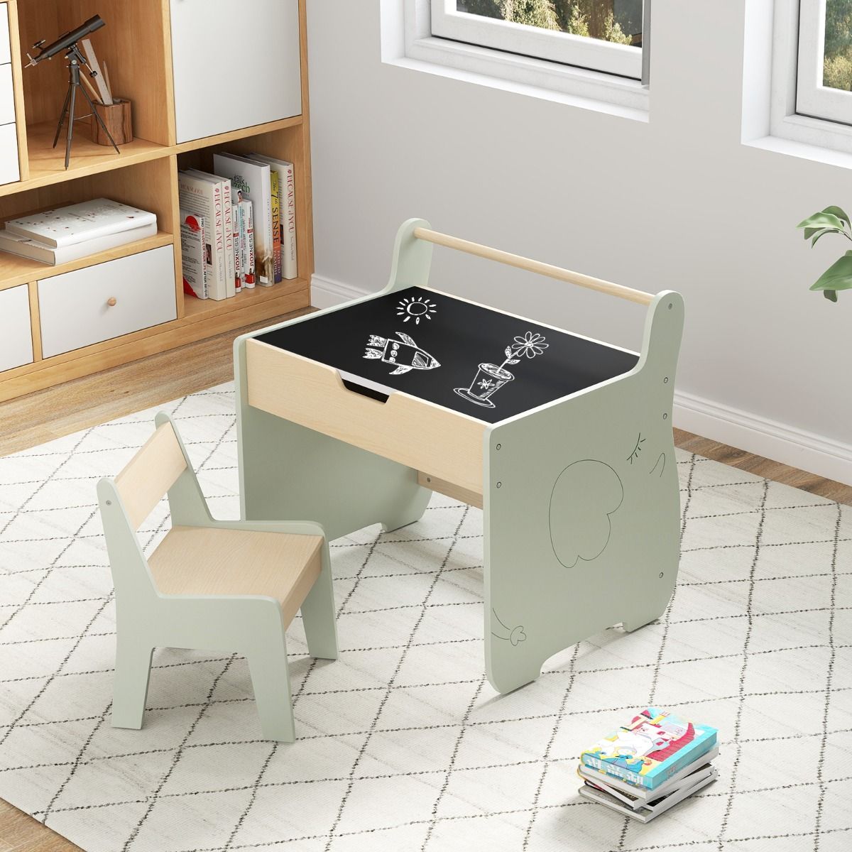 Ensemble de table pour enfants Coast 3-en-1 - avec plateau réversible et espace de rangement dissimulé - vert