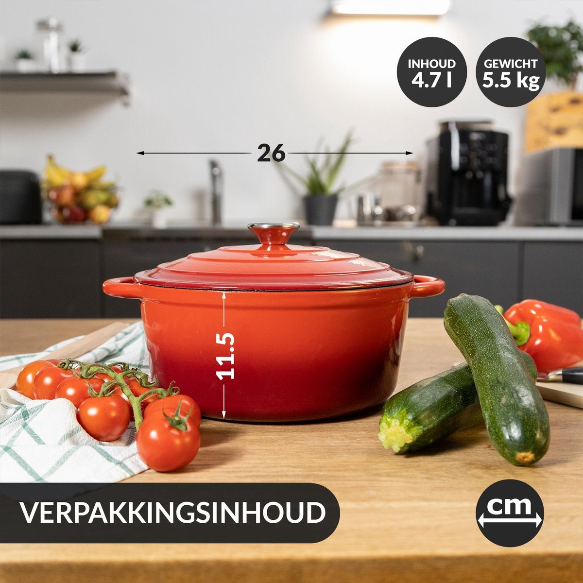 Chefarone Cast Iron Pan - Casserole - Couvercle inclus - Convient à toutes les sources de chaleur - Cocotte / Enamel