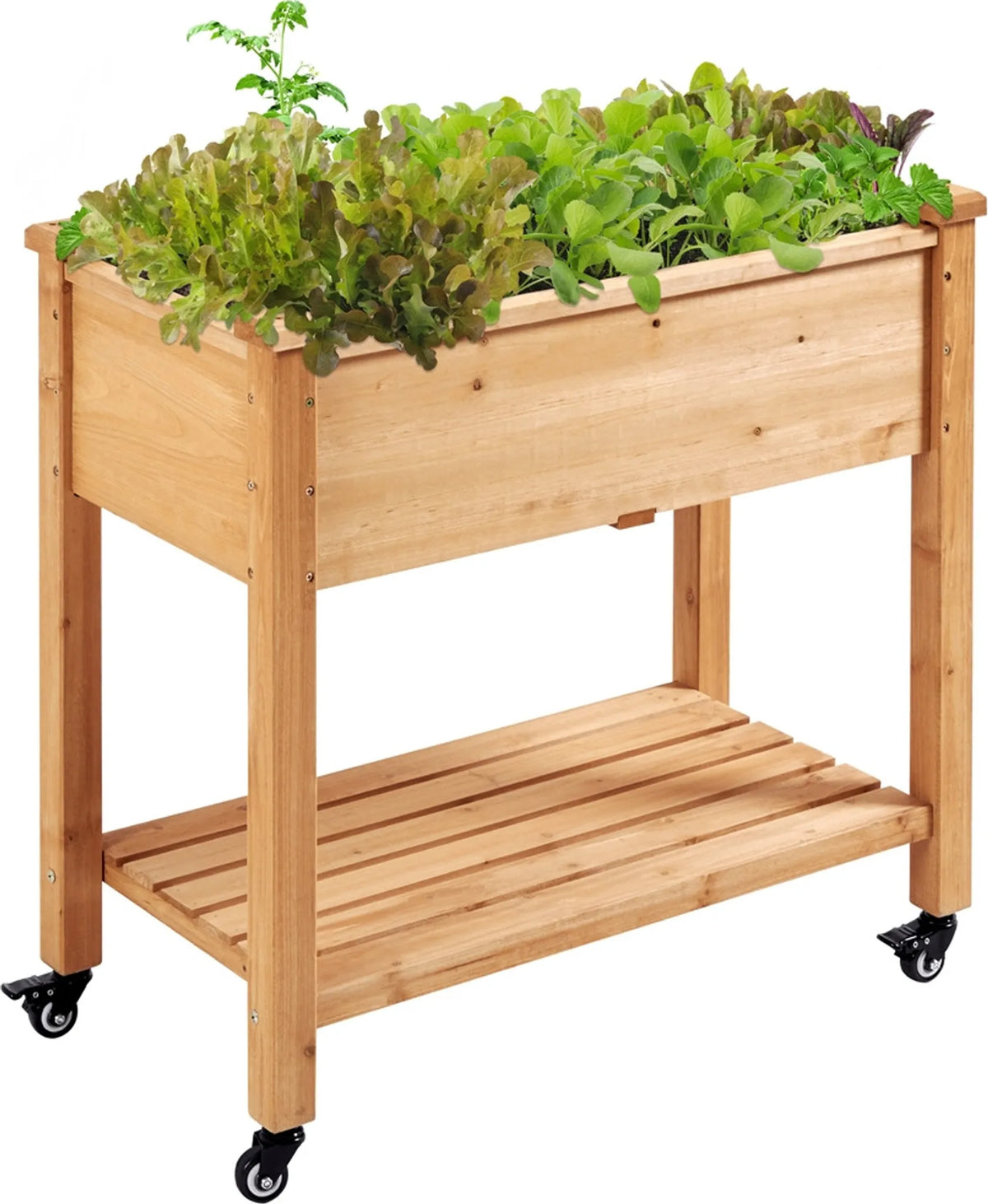 Yaheetech Bac de culture en bois sur roulettes avec étagère de rangement - 87 x 47 x 83,5 cm - Marron clair