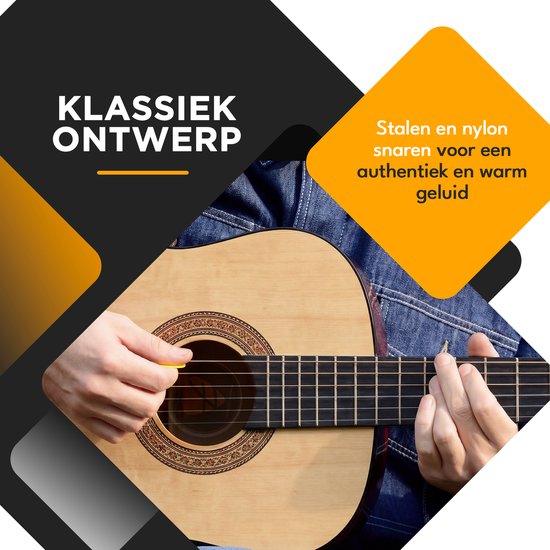 Guitare acoustique Finesse - avec cours vidéo - Cordes en nylon - Guitare classique - Guitare espagnole - Enfants - Adultes - Naturel