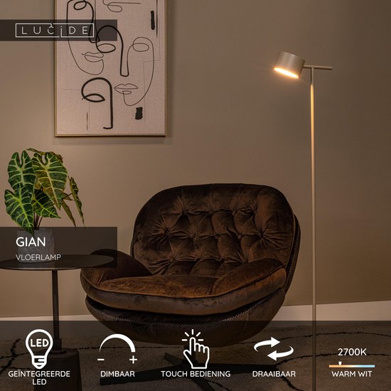 Lucide GIAN - Lampadaire - LED à intensité variable - 1x9 W 2700 K - Taupe