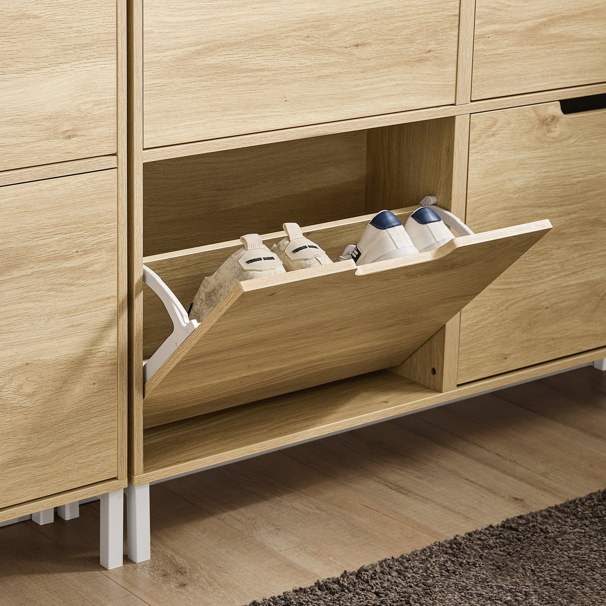 SoBuy Meuble à chaussures FSR100-N - 4 Tiroirs - 19 x 100 x 90 cm - MDF - Marron clair