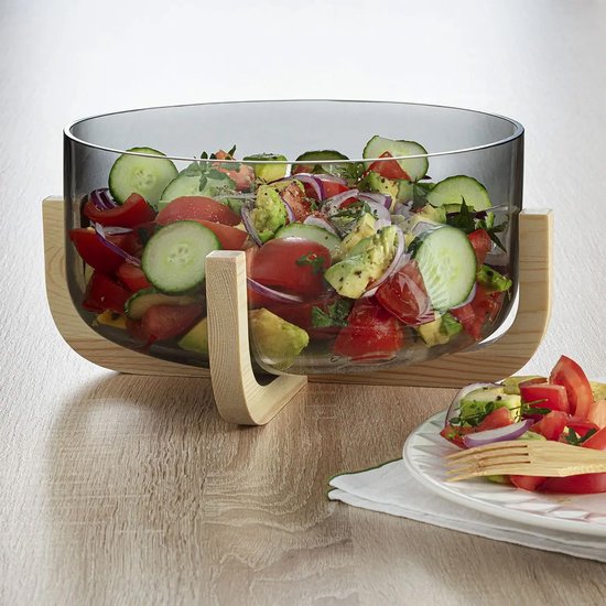 Secret de Gourmet Saladier/plat de service - Verre/bois - D24 cm - Plat de service - corbeille à fruits