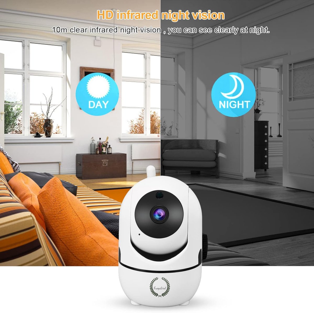 Fuegobird ZOSI C528 Caméra IP d'intérieur - avec double objectif - 6MP - Fonction interphone - Caméra de sécurité - Caméra pour animaux - Caméra pour bébés - Compatible avec WIFI 2.4G/5G - Fonctionne avec application - Blanc