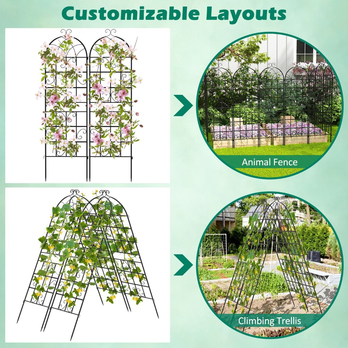 Ensemble de treillis Coast - Treillis métallique pour plantes en 2 parties - Treillis de jardin autoportant - 180 x 50 cm - noir