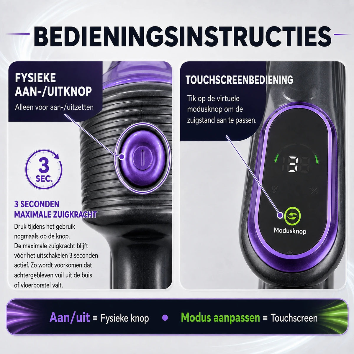 Aspirateur balai sans fil Monsga ME03 - 550 W - 55 kPa - Autonomie de 55 min - 1,2 kg - Brosse anti-enchevêtrement - Batterie amovible - Voyant lumineux vert