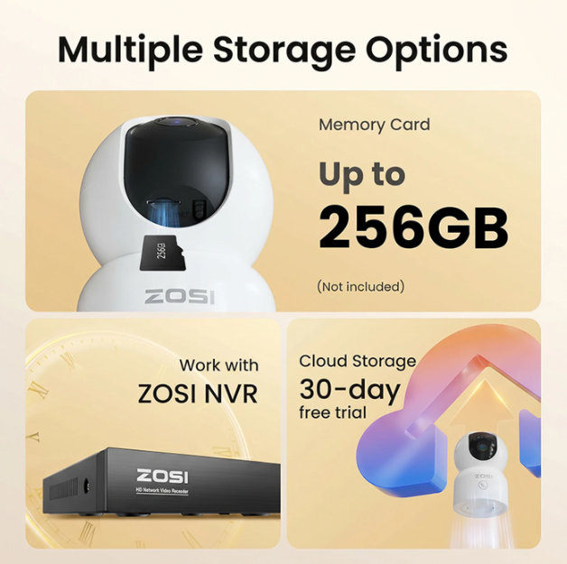 Caméra d'intérieur ZOSI - 4 MP 2,5K - Wi-Fi - Orientable à 360° - Détection de mouvement - Vision nocturne - Audio bidirectionnel - Commande via l'application