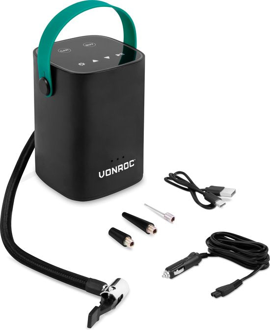 VONROC Mini compresseur sans fil 12V - Batterie intégrée 2.0Ah - Affichage digital / manomètre