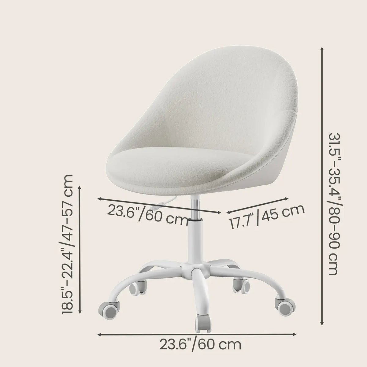 Chaise de bureau JOYFURNOS Sherpa - Réglable en hauteur - Beige/Blanc