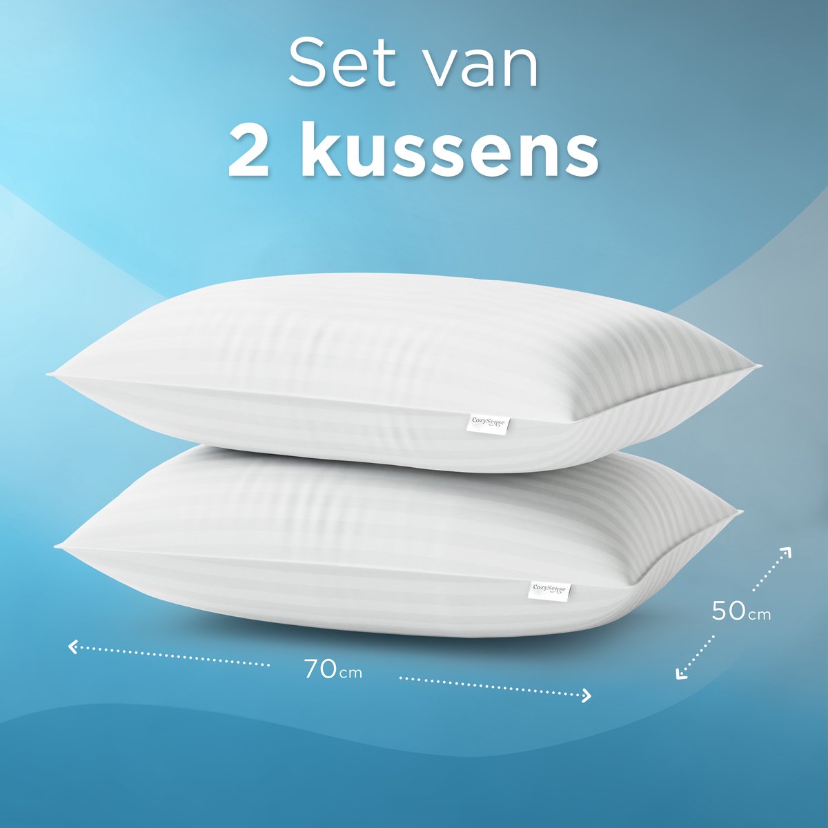 Lot de 2 oreillers CozySense – 50 x 70 cm – Blanc – Housse en coton – Rembourrage en microfibres douces