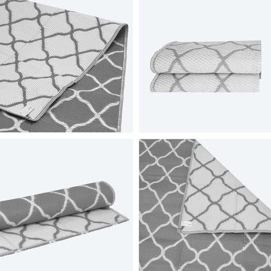 LifeGoods Tapis d'extérieur - 274x350CM - Tapis de jardin - Réversible - Sac de transport inclus - Avec motif - Gris/Blanc