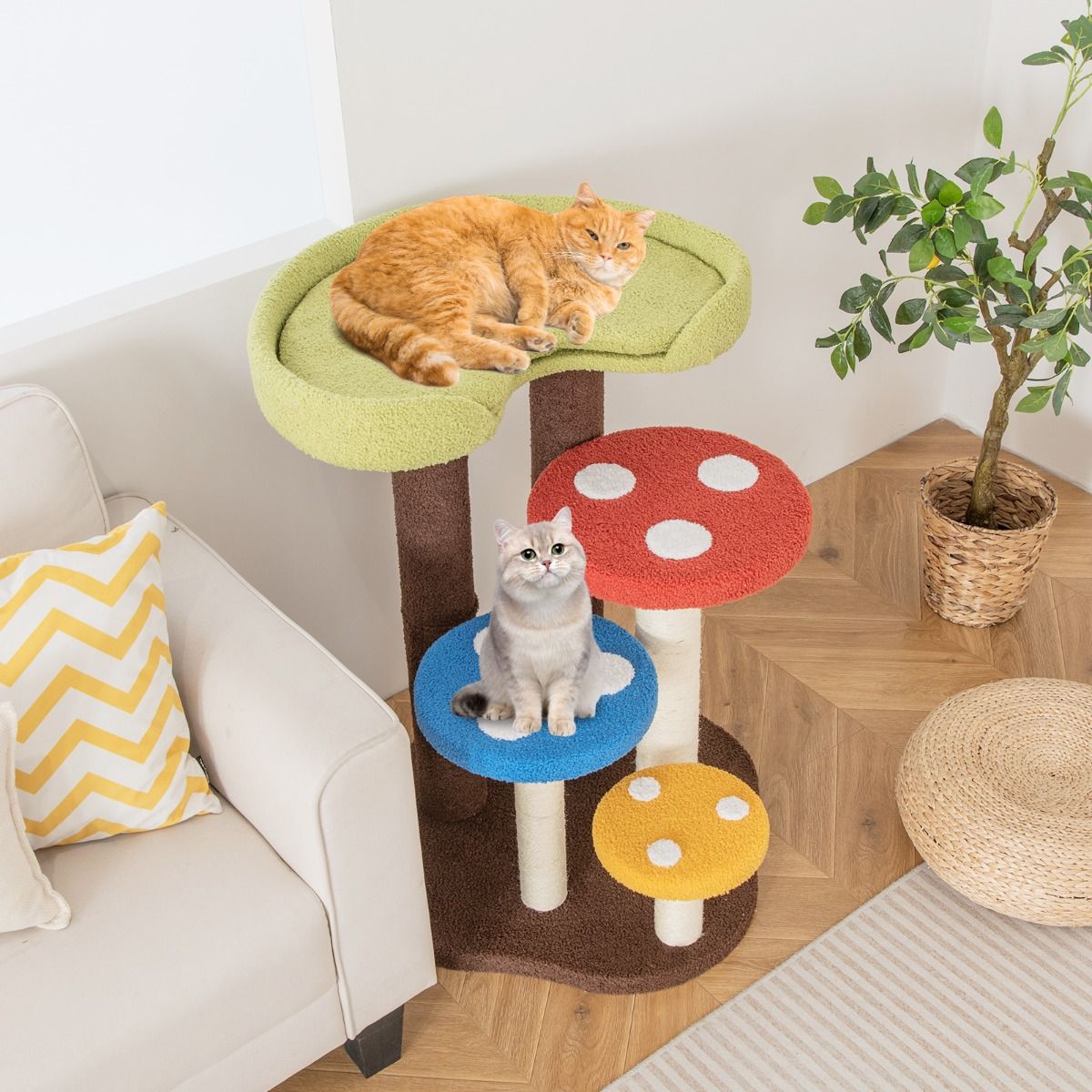Arbre à chat Coast - 5 étages - 3 poteaux en sisal - motif champignon - 60 x 65 x 94 cm