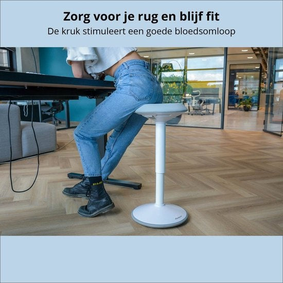 Tabouret oscillant Bckz blanc | Hauteur 40-60 cm | Tabouret d'équilibre | Tabouret assis-debout | Chaise de bureau ergonomique | Tabouret en forme de selle