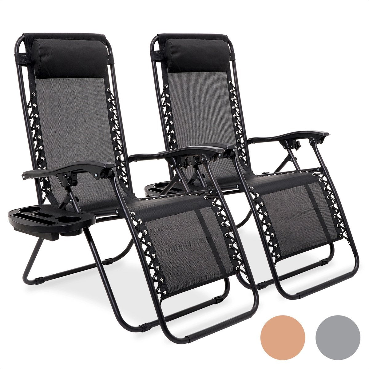 Chaises longues de jardin pliables - LifeGoods - 2 pièces - 30°-90° réglable - métal - noir