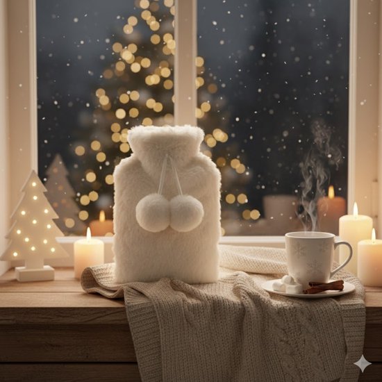 Bouillotte Feeric - blanche - avec housse - en peluche moelleuse - 280 ml - bouillotte de lit - bouillotte