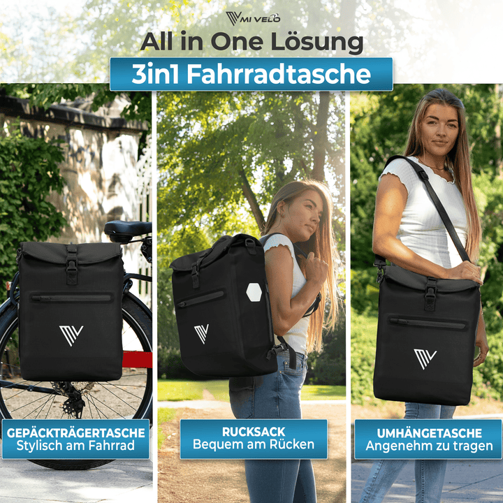 Sac de vélo et sac à dos 3-en-1 Mivelo LINO - 20 litres - Noir