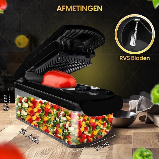 Toivo Kitchen Vegetable slicer - Multifunctional - Black - 11 in 1 Kitchen mandolin - Manual - Kitchen slicer - Onion slicer - Spiral slicer - Chips slicer - Grater