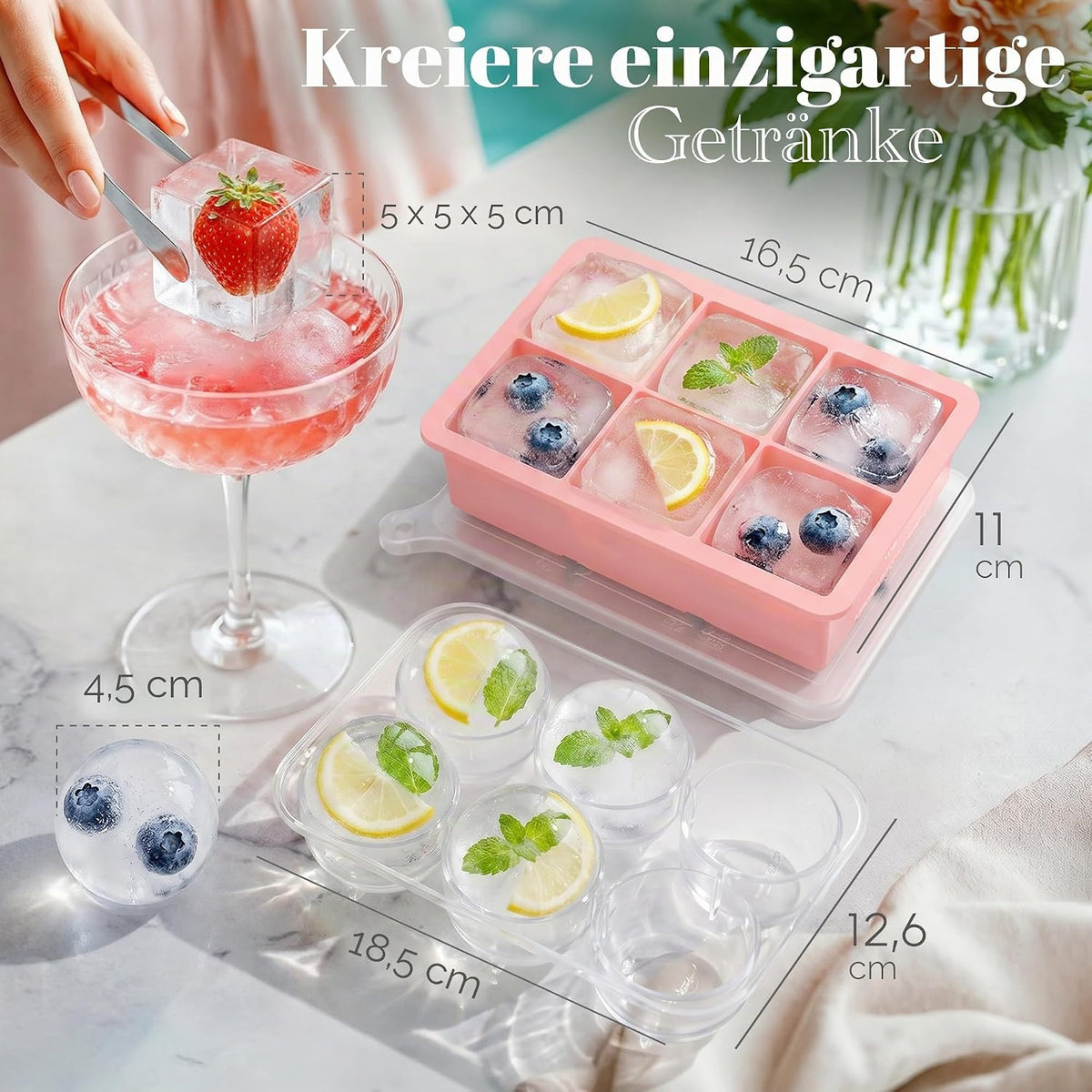 Ensemble de glaçons et boules de glace Neighbour's Friend XXL – 12 pièces – Rose – 5 cm