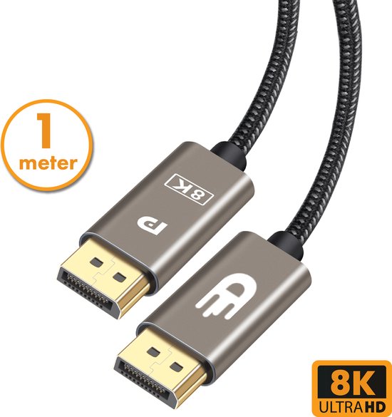 Drivv. Câble Displayport - 8K 60Hz - 4K 144 Hz - 32.4GBps - Displayport 1.4 - Câble DP - 1 mètre - Gris moderne