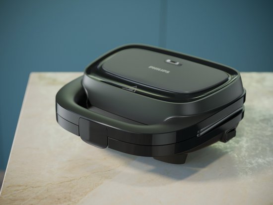 Appareil à croque-monsieur Philips HD2330/90 - 750 W - Revêtement antiadhésif - Système de rangement du cordon d'alimentation - Rangement vertical - Système Easy Lock - Noir