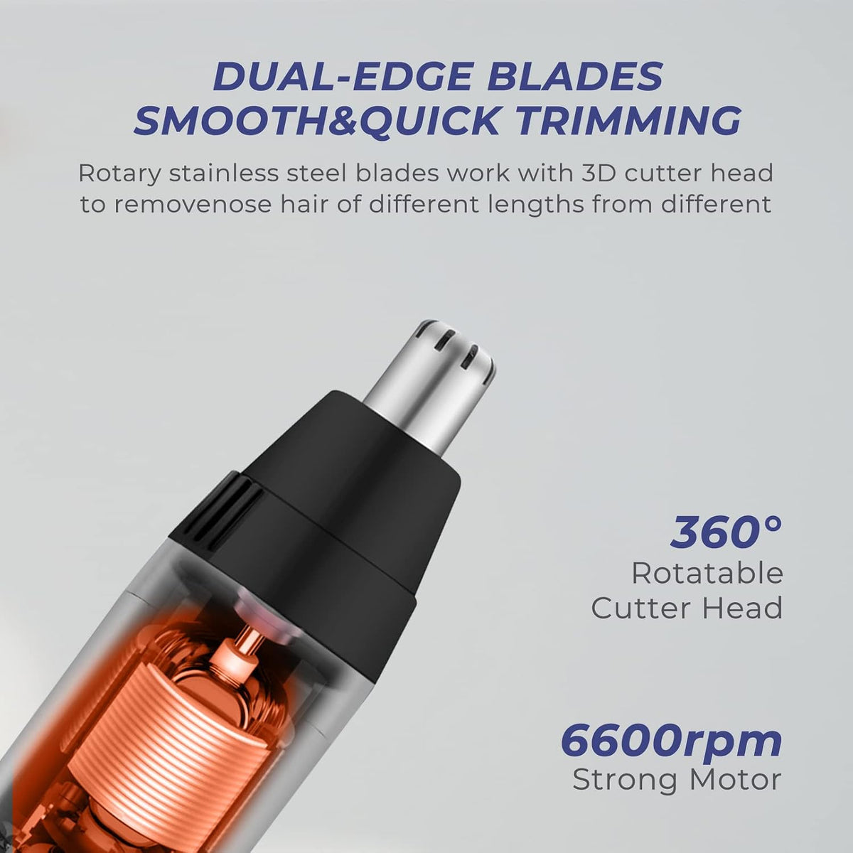 Tondeuse pour nez et oreilles KENASTA – Tête de coupe en acier inoxydable – Résistante à l'eau – Noir/Argent