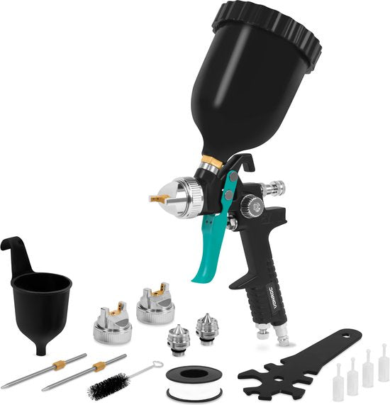 VONROC PRO Pulvérisateur de peinture - Pistolet à peinture - design HVLP - réservoir de 600ml - 3 buses incluses - 2-10 bar - raccord universel EURO/DIN 7.2mm
