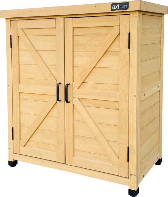 Armoire de rangement en bois AXI Felix – Armoire de jardin en bois FSC – Système de fermeture magnétique – Pieds réglables – 80 x 45 x 93 cm – Marron