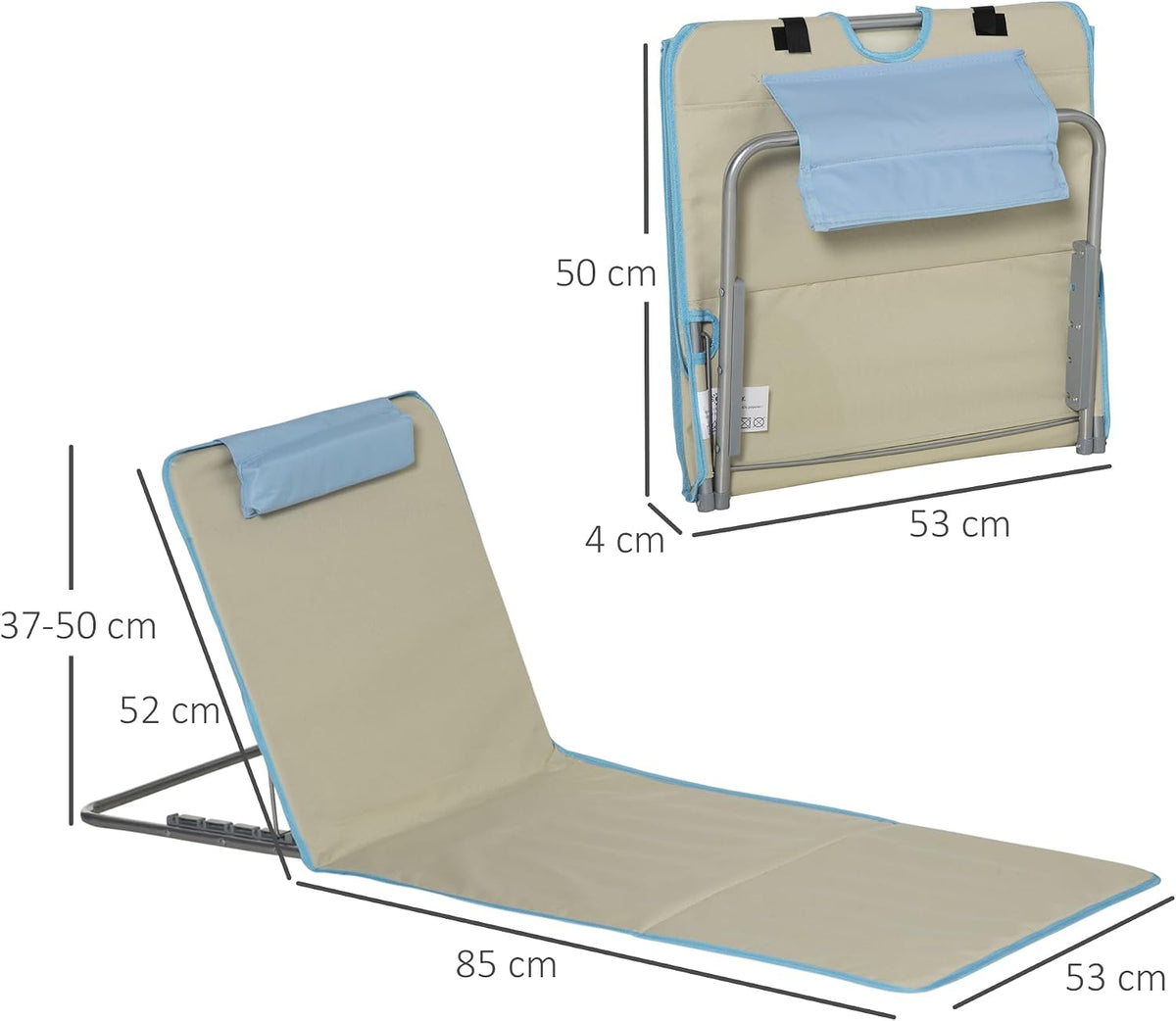 Tapis de plage pliables Outsunny avec dossier réglable - Lot de 2 - 124 x 53 x 35–45 cm - Beige/Bleu