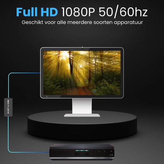 Adaptateur SCART vers HDMI - Convertisseur - Câble SCART et câble HDMI - Adaptateur vidéo - Convertisseur SCART vers HDMI - Plug & Play - Full HD 1080p