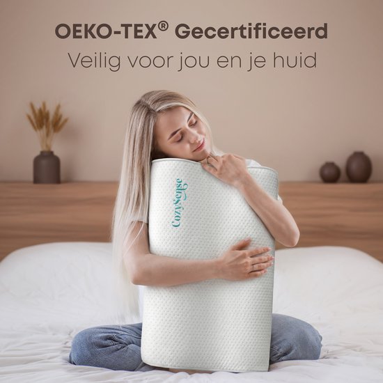 Oreiller CozySense® - Oreiller orthopédique - Oreiller ergonomique - Oreiller de sommeil en mousse à mémoire de forme - Taie d'oreiller et sac de transport inclus - Fermeté - pour les dormeurs sur le côté, le ventre et le dos