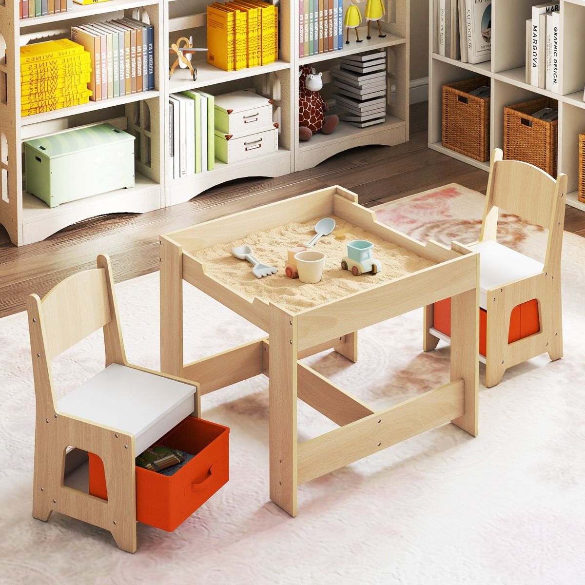 Ensemble table et chaises pour enfants Coast - Table d'activités en bois - Plateau réversible - Couleur naturelle