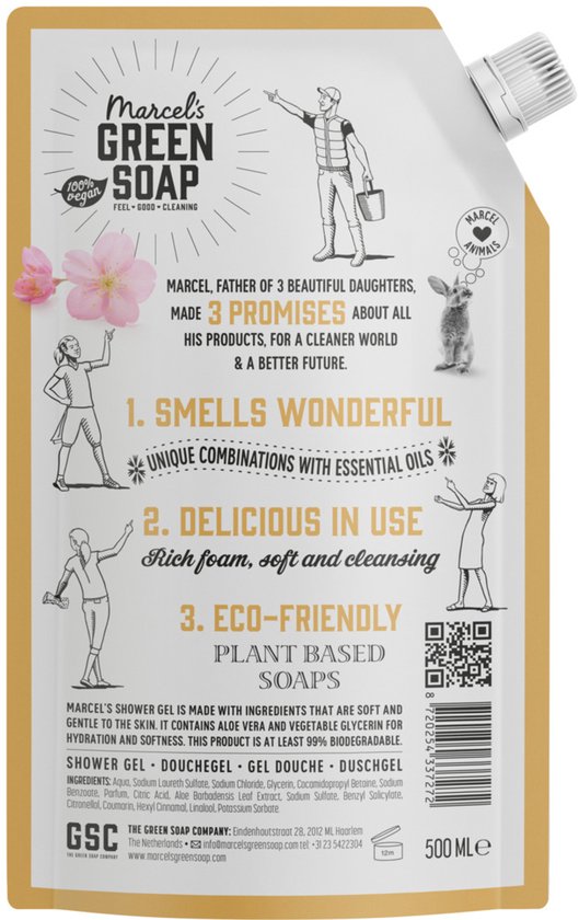 Recharge de gel douche Marcel's Green Soap - Vanille et fleur de cerisier - 500 ml
