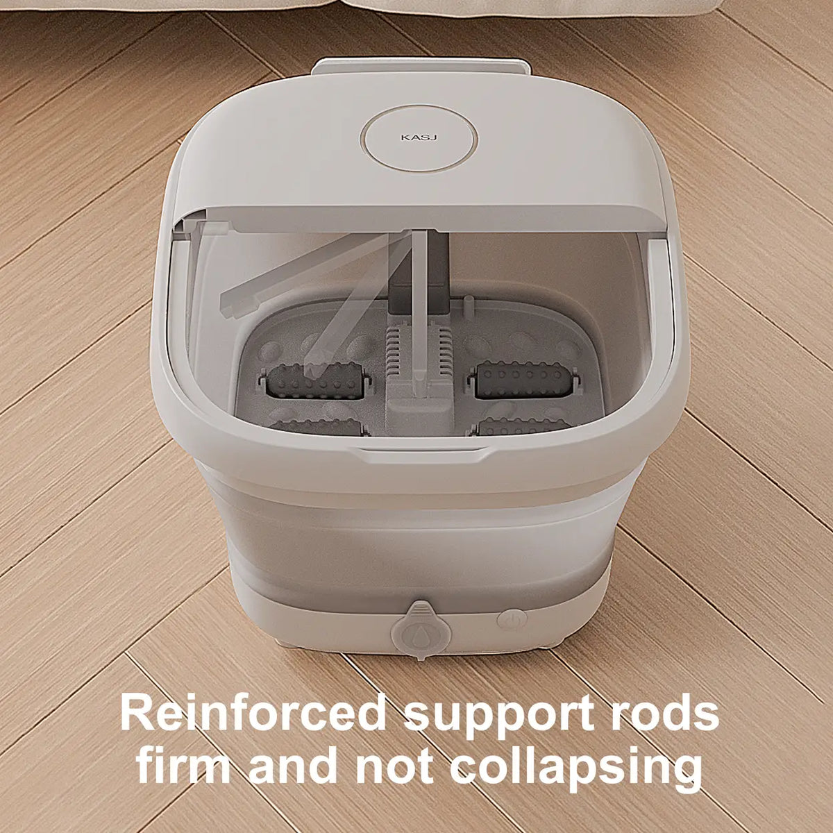 Bain de pieds Kasj T5-A - Blanc - Pliable - Chauffage jusqu'à 45 °C - Jets à bulles - 6 rouleaux de massage - Lumière rouge - 41 x 34 x 25 cm