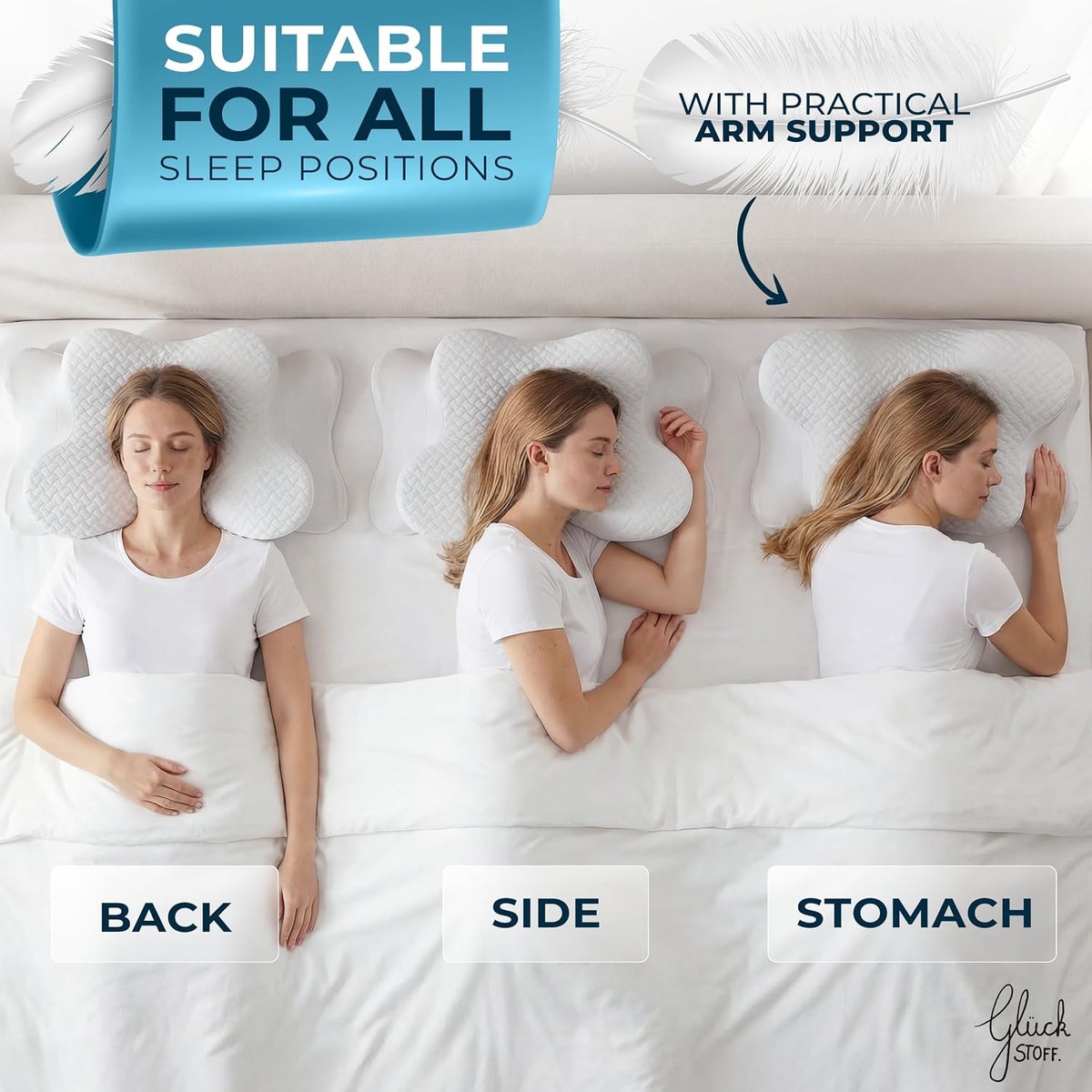 Oreiller ergonomique Glückstoff en mousse à mémoire de forme - Ergo - Blanc