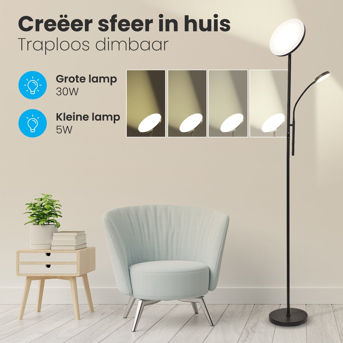 Lampadaire LED moderne Auronic -Lampadaire sur Pied  - 181cm - LED -Super Lumineux -  télécommande - chambre salon - Noir