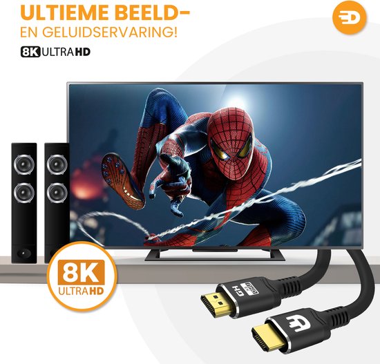 Drivv. Câble HDMI Premium 2.1 - Ultra HD 8K - HDMI vers HDMI - Convient à Xbox Series X & PS5 - 2 mètres - Noir