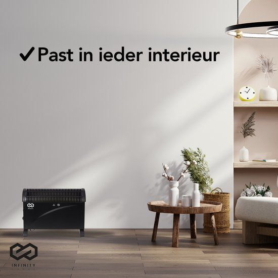 Infinity Goods Radiateur électrique - Fonction Turbo et ventilateur - 750 / 1500 / 2000W - Thermostat réglable - Radiateur - Protection contre la surchauffe - 35m² - Noir