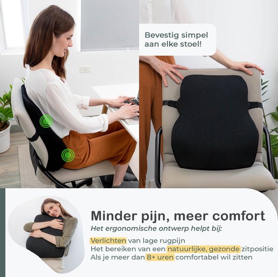 COMFYCENTRE® Support dorsal ergonomique XL pour voiture et chaise de bureau - Coussin pour le bas du dos et les épaules - Support lombaire pour voiture - Supports dorsaux - Mousse à mémoire de forme - Une meilleure assise