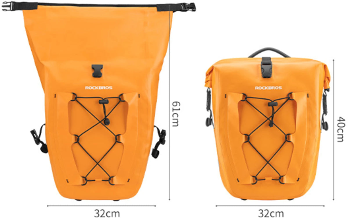 Sac de vélo étanche ROCKBROS pour porte-bagages - 25–32 L - Noir - Extensible - Pour vélo électrique et VTT