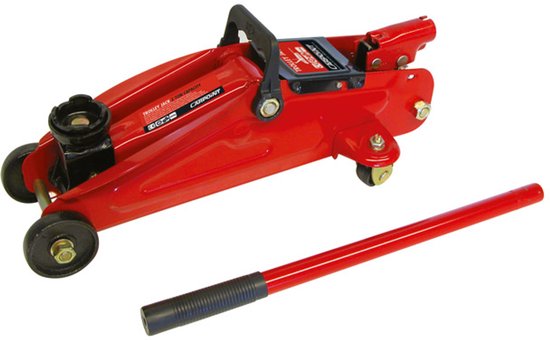 Cric de garage Carpoint - Mobile - Hydraulique - Capacité de charge maximale 2000KG - Hauteur de levage de 130-380mm - Valve de sécurité automatique - Longue tige de pompe - Roues pivotantes - Avec certification de produit TüV/GS
