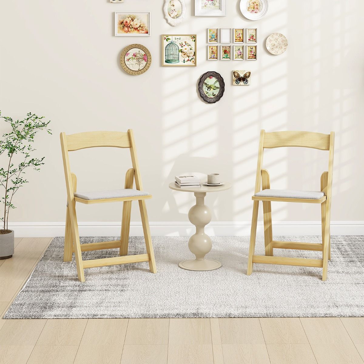 Coast Set de 2 chaises de salle à manger pliables - 44x47x77 cm - couleur naturelle - avec pieds en bois d'hévéa et assise rembourrée