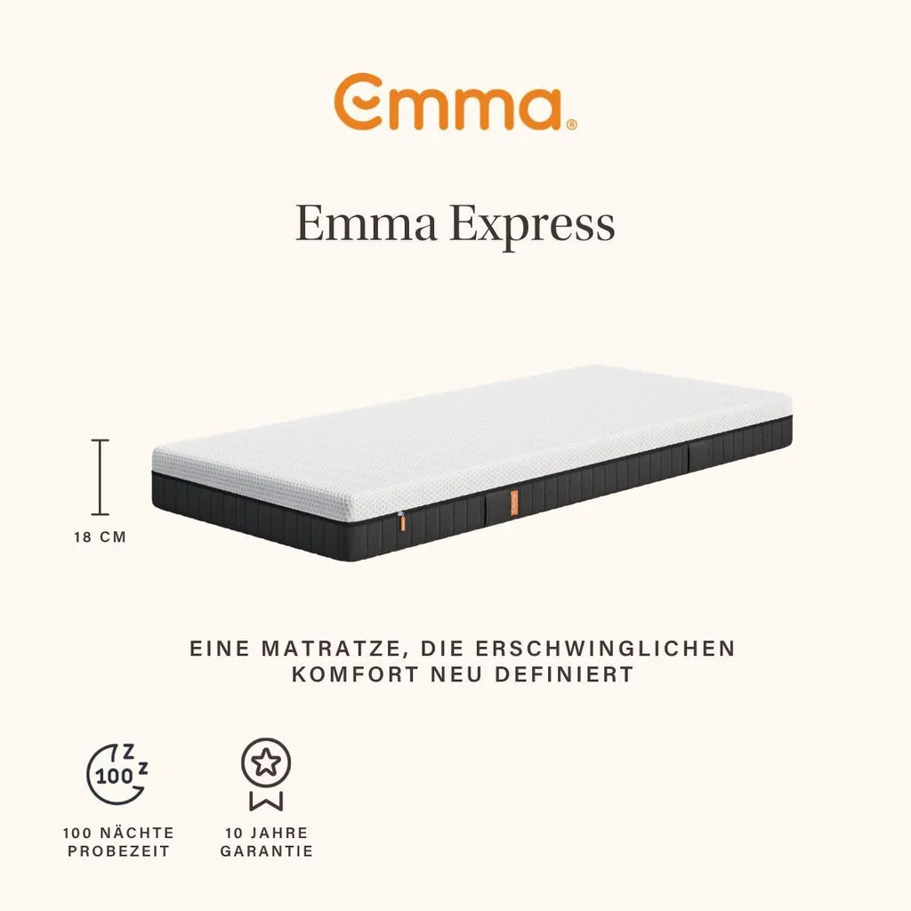 Matelas Emma Express - 180 x 200 cm - 18 cm d'épaisseur - 7 zones - Fermeté moyenne - Hybride - Blanc